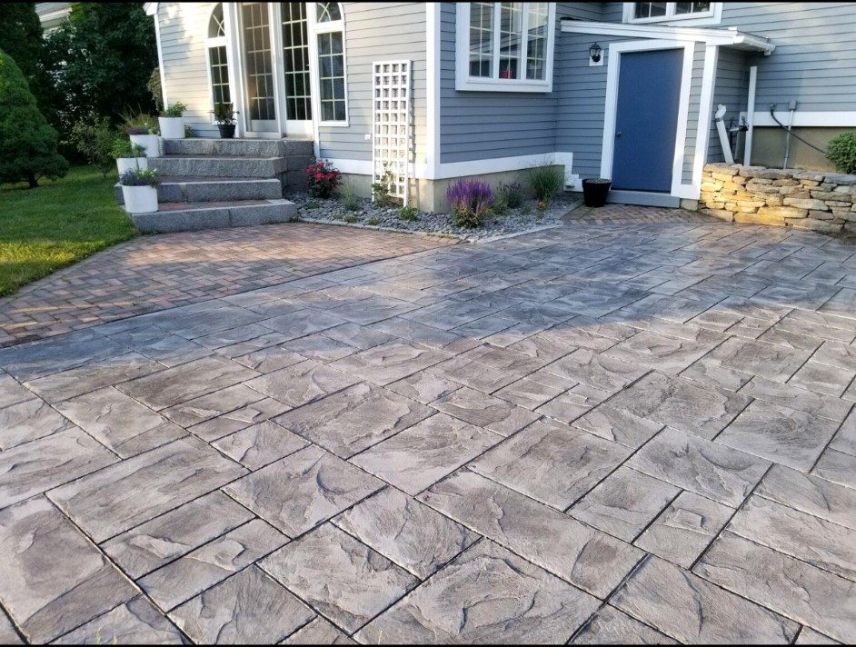 Stamped concrete front patio and entry at a South Jersey home